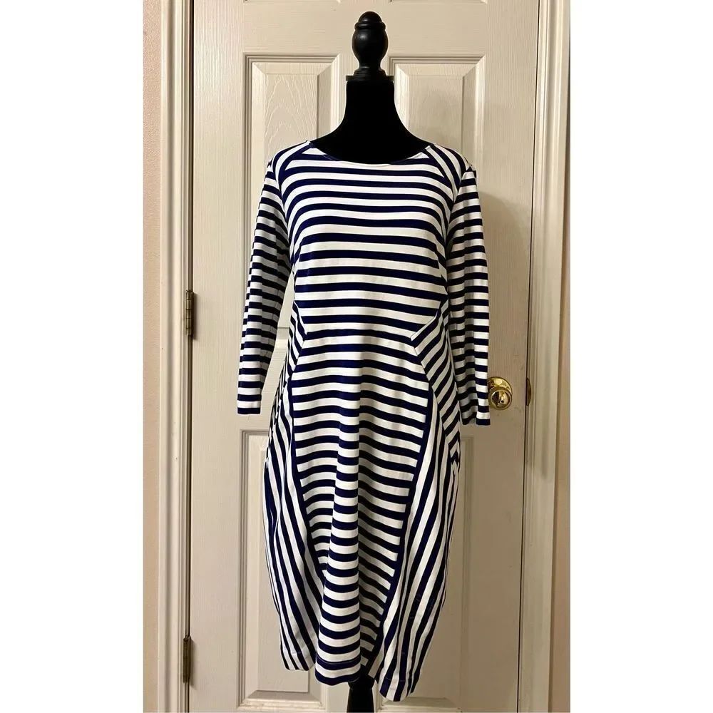 Tori Richard Honolulu Anchor Away Beach Striped Midi Bodycon Dress Women's 12